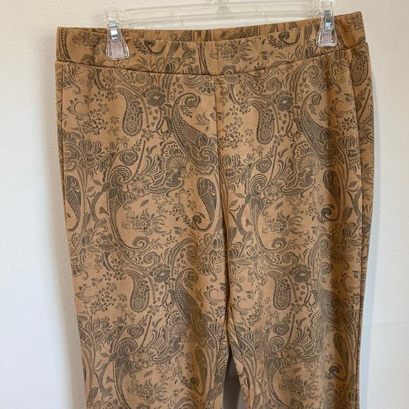 Baha Ranch Western Wear Tan Paisley Flare Boho Faux Suede Pants Size Large - Picture 3 of 13